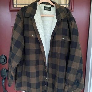 RED HEAD Faux Sherpa Lined Brown Flannel Shacket